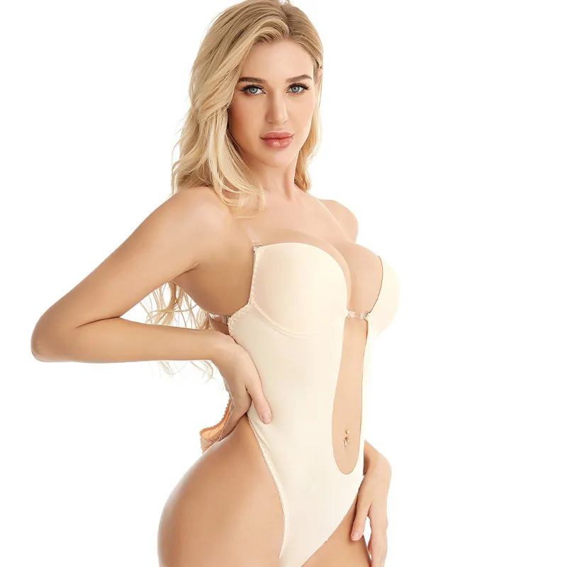 Body Shapewear col en V profond corps Shaper dos nu U plongeant string Shapers taille formateur femmes sangle claire rembourré Push Up Corset 23244237