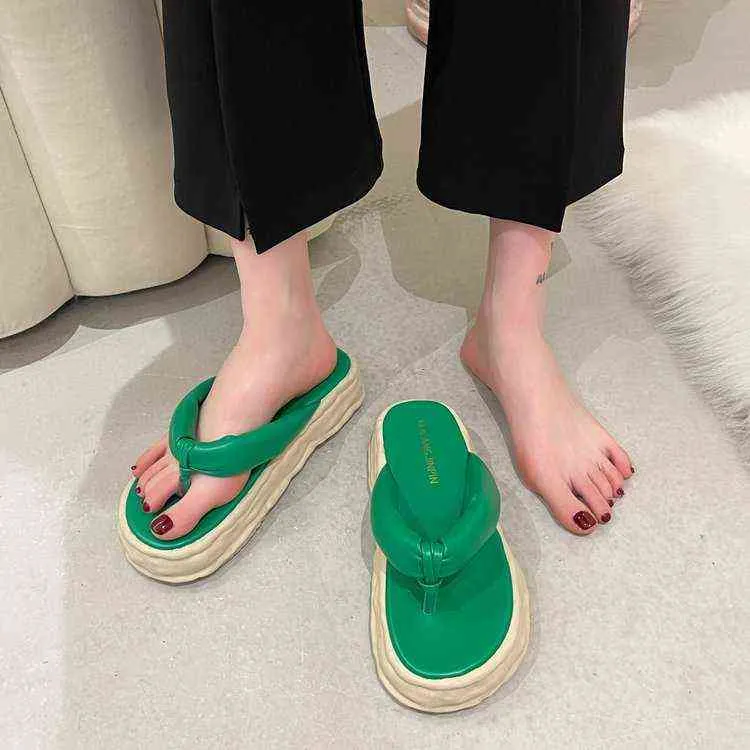 Platte slippers voor vrouwen 2022 zomer nieuwe snoep kleur dikke bodem casual flip-flops beach flip-flops y220412