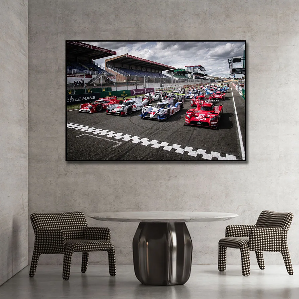 24 horas de impressão de pintura de carros de corrida de corrida de Le Mans Racing na tela Nordic Wall Art Picture for Living Noom Home Decoration sem moldura