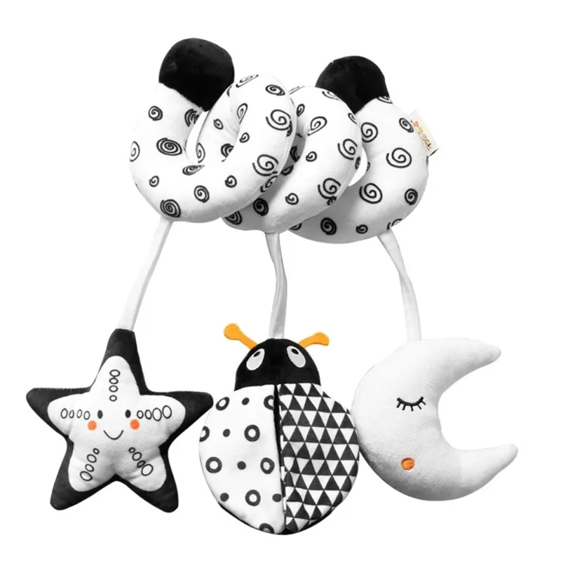 Soft Animal Bell Rattle for Baby Black White Eye Sensing Interactive Car Seat Toy Rattle Crib Squeaker Doll 220531