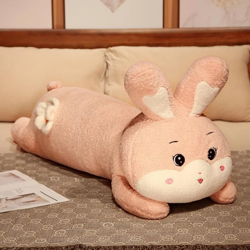 Kawaii Karikatür Tavşan Dolgulu Bebek Dev Yumuşak Uyku Hugging Bunny Peluş Oyuncak Çıkarılabilir ve Yıkanabilir Uzun Yastık 47inch 120cm