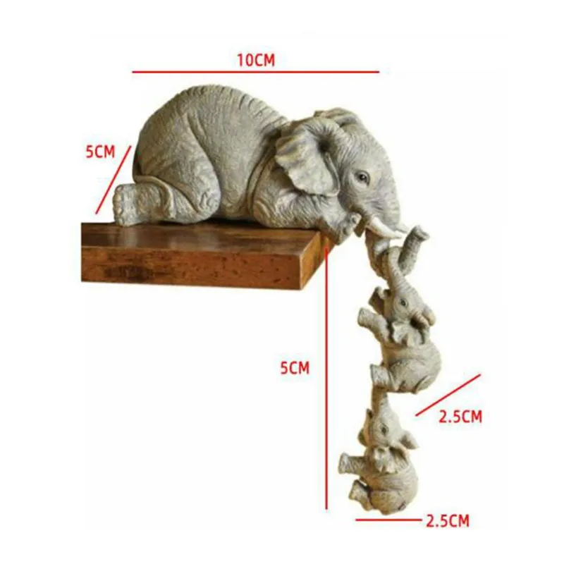 of elephant mother hanging 2 baby kawaii lucky decoration statue figurines resin crafts home living room decorations 220329