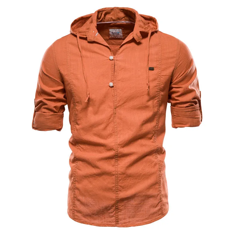 Design Hoodied Long Sleeve Linen Shirt Men Solid Color 100 Cotton Quality Pullover Shirt for Men Streetwear Mens Shirts 2207045552263