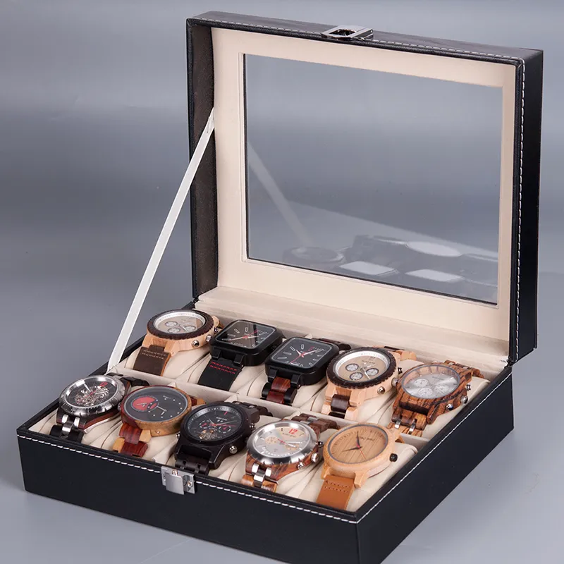 Bobo Bird Wood Wood Relógio Caixa de exibição Pu Casal PU Casal Organizador de armazenamento de jóias 4 6 8 10 Slot 220428