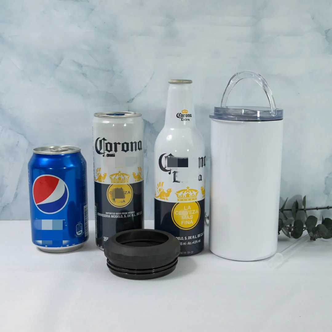 local warehouse sublimation 4 in 1 tumbler with 2 lids DIY blank cooler 16oz straight tumbler can cooler Stainless Steel mug be239G