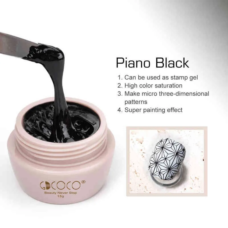 NXY Nail Gel Gdcoco 15g Jar Pure Color Black White Painting Solid No Flowing Full Coverage Drawing Stamping 0328