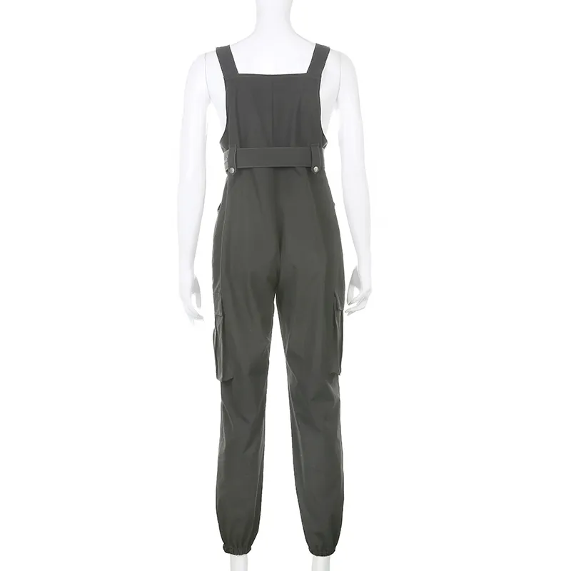 Rockmore Gothic Black Overalls Cargo Pants Sling Bow Belt Dungarees Wide Leg Casual Trousers Oversized 220325