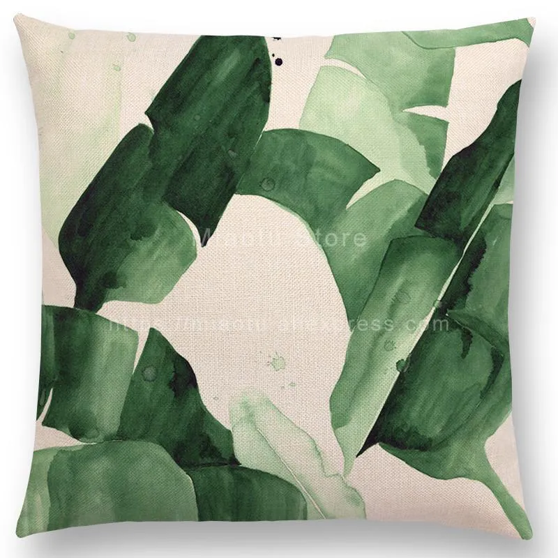 18 Square Green Tropical Plants Leaves Linen Pillow Case Cushion Cover For Home Car el Decoration Customized Drop 220622