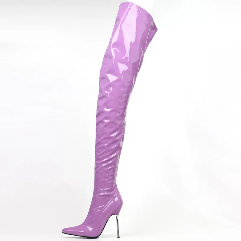Kasık Çizmeler Uyluk Yüksek Seksi Fetiş Uzun Çizmeler 12 cm Aşırı Yüksek Topuk Aşırı Diz Parlak Mat Patent PU Deri Kadın Çizmeler 220316