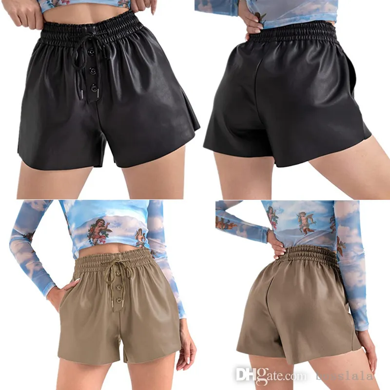 2022 Summer New Womens Short Leather Pants Casual Loose Drawstring Pu Elastic Shorts For Four Seasons