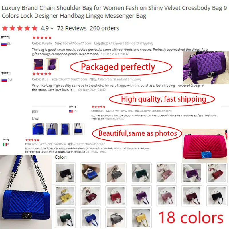 Bolsa de ombro de cadeia de marca de luxo para mulheres moda brilhante veludo crossbody bolsa 9 cores bloqueio designer bolsa lingge messenger bag 220401