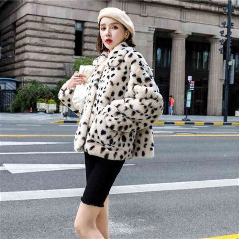 ZXRYXGS 2022 New Autumn Winter Clothing Leopard Print Faux Fur Coat Elegance Fashion Jacket Short Loose Young Women's Coat T220716