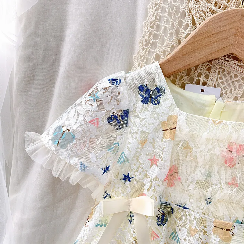 Love Ddmm Girls Princess Dresss Summer детская одежда милая бабочка с кружевным луком