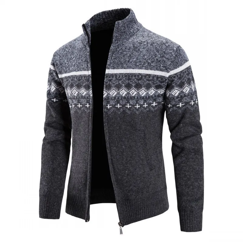 Men Sweater Casual Sweatshirt Jacquard Zip Polo Cardigan Jacket Winter Mock Neck Pullover S Kleding 220804