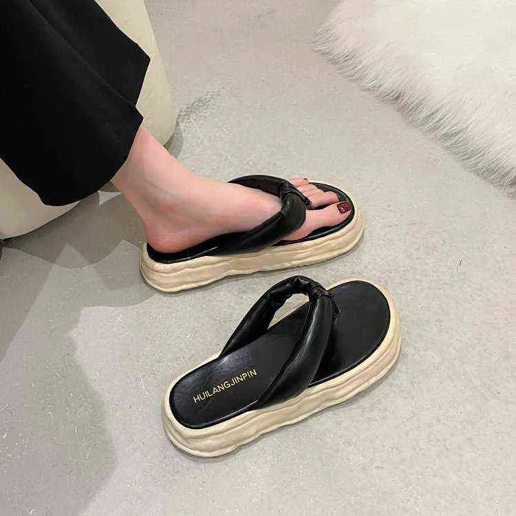 Platte slippers voor vrouwen 2022 zomer nieuwe snoep kleur dikke bodem casual flip-flops beach flip-flops y220412