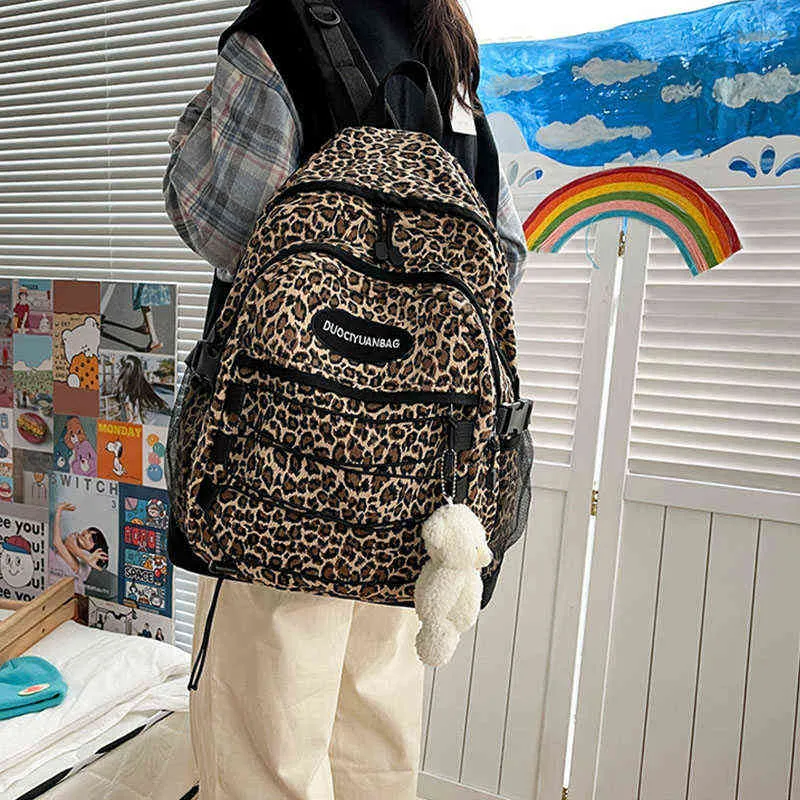 Rucksack Stil Tasche Abend Mode Mädchen College Schule Casual Einfache Frauen Leopard Buch Packtaschen für Teen Reise Schulter s Laptop 220801