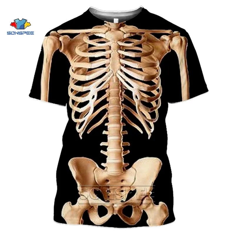 Sonspee Ankomst Man Skelett Inre Organs T-shirts 3D Print Round Neck Short Sleev T-shirt Anime Roliga Män T-shirt 220408