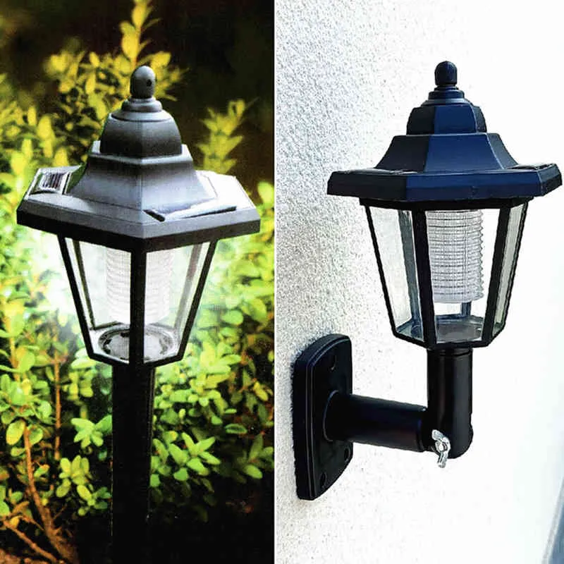 Hexagonal Solar Light Outdoor LED Solar Blaker Retro LED Wall Lamp Lantern Pub Villa Decor Waterproof Landscape Lamp för uteplats J220531