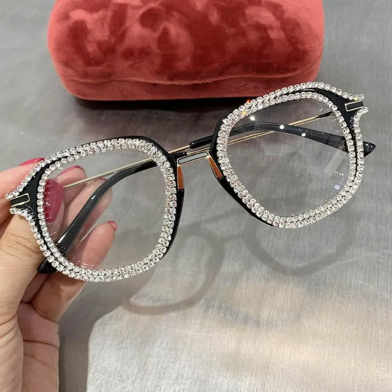 Lunettes de soleil Gold Diamond Cat Eye for Women Brand Designer Shades Sun Glasses Men Vintage Metal Clear Eyeglass UV4002463