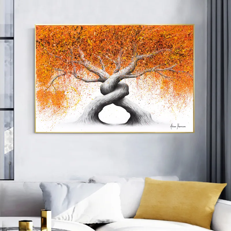 Gold Tree Oil Painting Abstract Landscape Posters Prints Large Size Canvas Painting Wall Art Picture for Living Room Home Decor