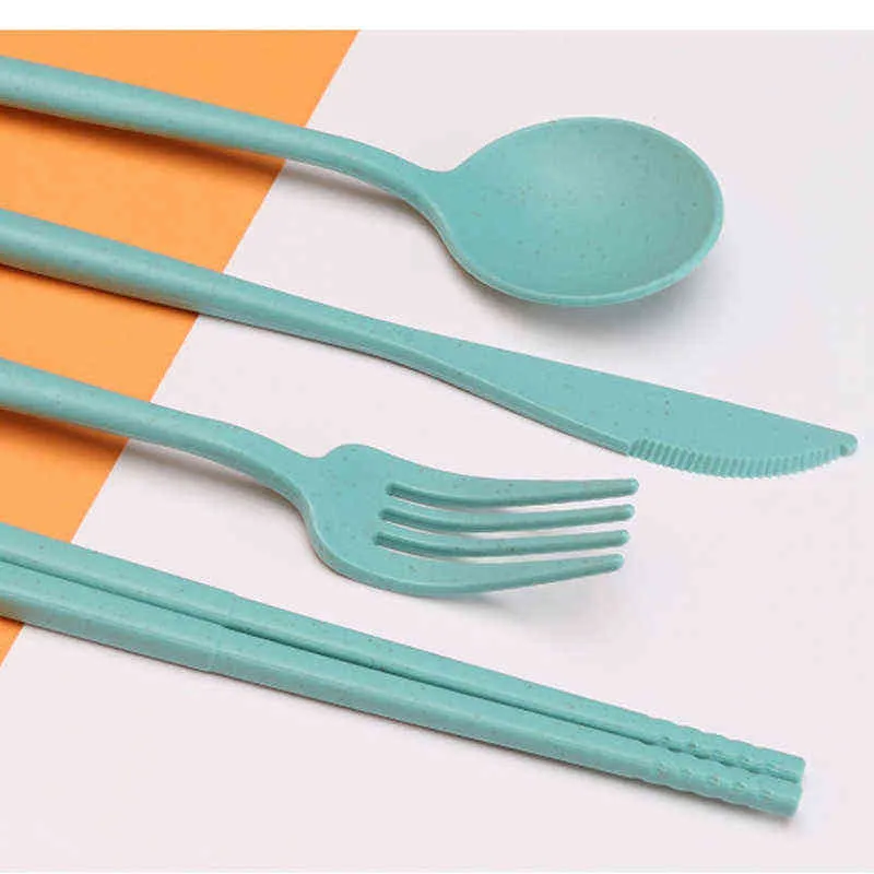 Portable Reusable Spoon Fork Travel Picnic Chopsticks Wheat Straw Tableware Cutlery Set With Carrying Box For dent Office Y220530