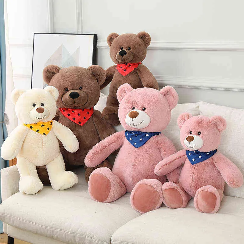 CM Kawaii Teddy Bear com travesseiro de cachecol de triângulo fofo de bonecos de animais macios de pelúcia de petoche de brinquedo de brinquedo dos namorados j220704