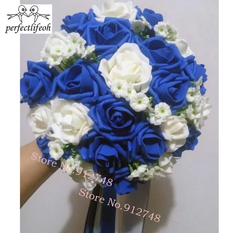 Fleurs de mariage Perfectlifeoh bleu Royal belles Roses en mousse fleur artificielle mariée Bouquet décor de fête pour la décoration 237h