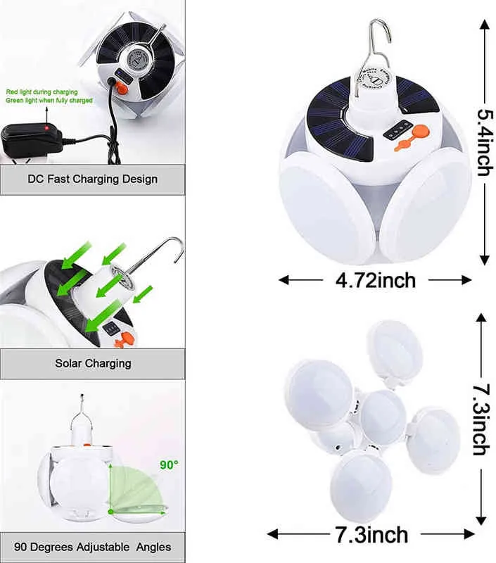 Lanterne a sospensione a luce solare da campeggio Batteria ricaricabile a LED Lanterna da campeggio Lampada da tenda pieghevole emergenza esterna J220531