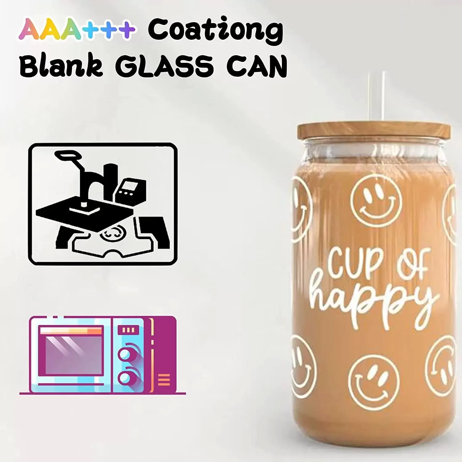 Sublimation Beer Can Glass with Bamboo Lids and Straw 12 OZ 16OZ Blank Glass Ice Coffee Cups Tumbler Mugs for Juice Soda Cocktail sxaug15
