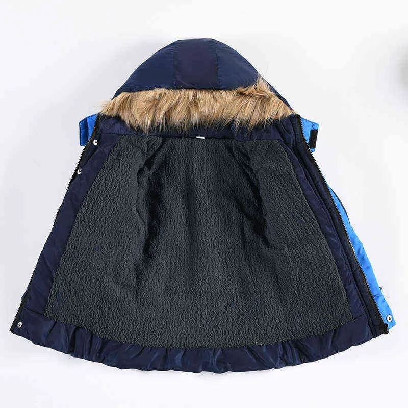 Autumn Winter Baby Boys Jacket Mantenha quente Jaqueta clássica com capuz de zíper colarinho de pele de 2 a 5 anos de aniversário Presente de crianças roupas J220718