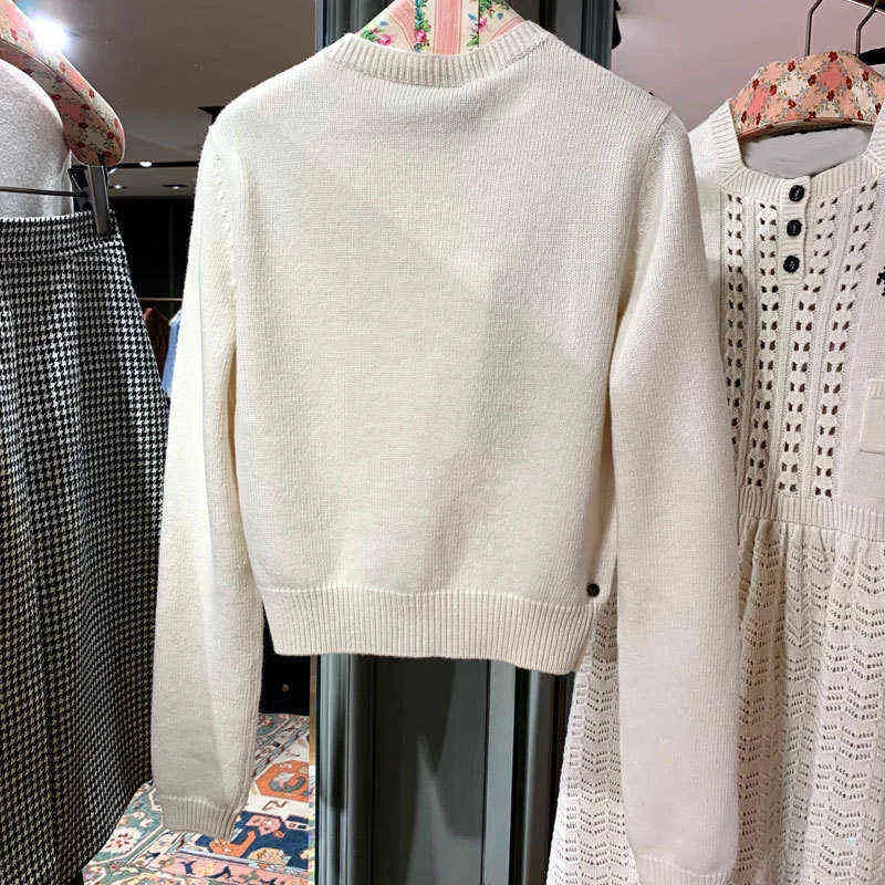 new winter style embroidered long sleeved sweater celebrities' women's single breasted hollow out short coat