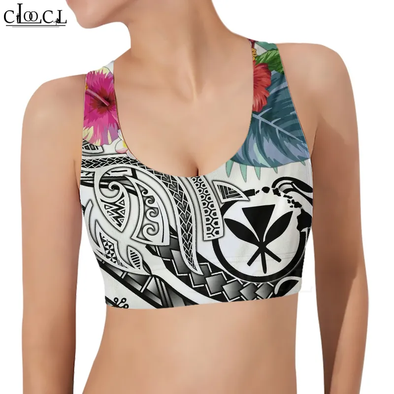 Women Sports Vest Polynesian Hawaii Summer Plumeria 3D Pattern Tank Topps Female Yoga Running Fitness Bra Drop W220616