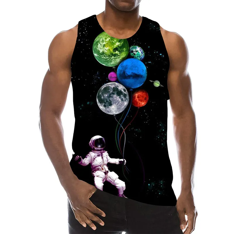 Galaxy Tank Top For Men 3D Print Gym Sleeveless Space Pattern Top Graphic Tees Boys Beach Vest 220421