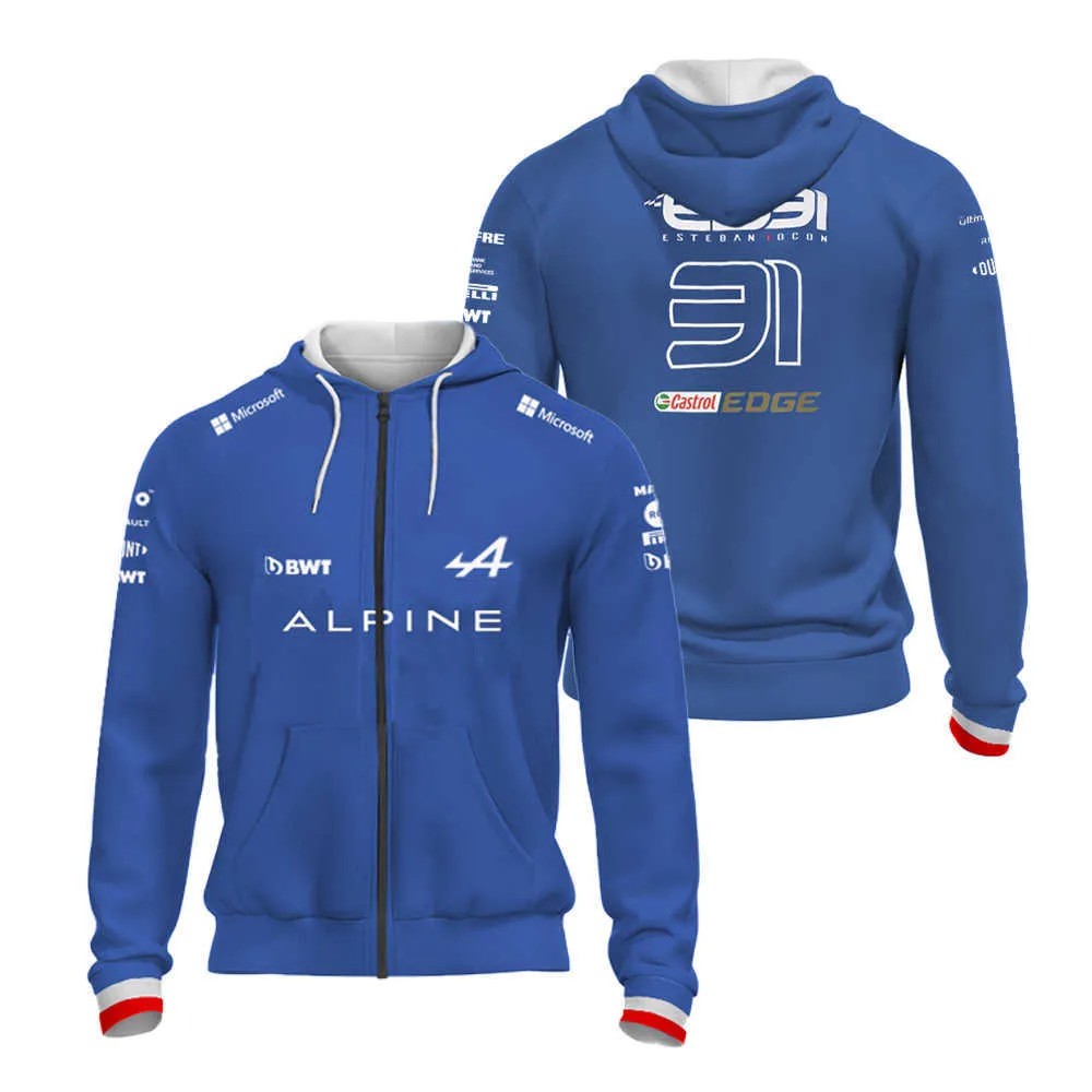 Veste F1 Formula An Alpine Team Blue Hoodie Winter Race Zip Shirt Fan OversizedY8PN