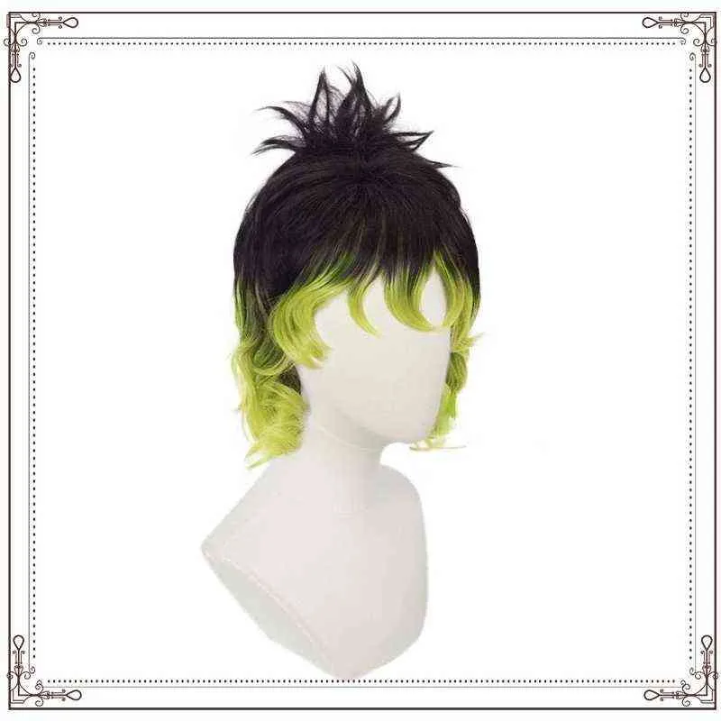 Demon gyutaro shabana cosplay peruka czarne zielone włosy no rozrywka okręg Arc Daki Brother Party L2208029111871