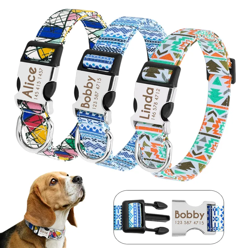 Cola de cão de nylon personalizada Cole de animais de estimação personalizada com fivela de identificação com identificação de identificação para cães médios pequenos Pitbull pug 220610