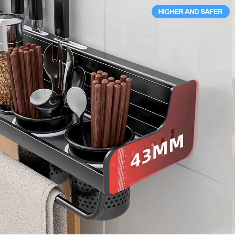 Punch- Kitchen Organizer Multifunctional Wall-mounted Kichen Storage Shelf Spice Racks Aluminum Accessories 220409206e