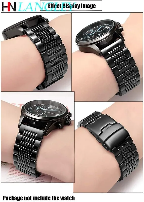Solid Mesh Stainless Steel Watch Band Bracelets 18mm/20mm/22mm/24mm Straps Deployment Buckle Brushed/Polished Strap 220507