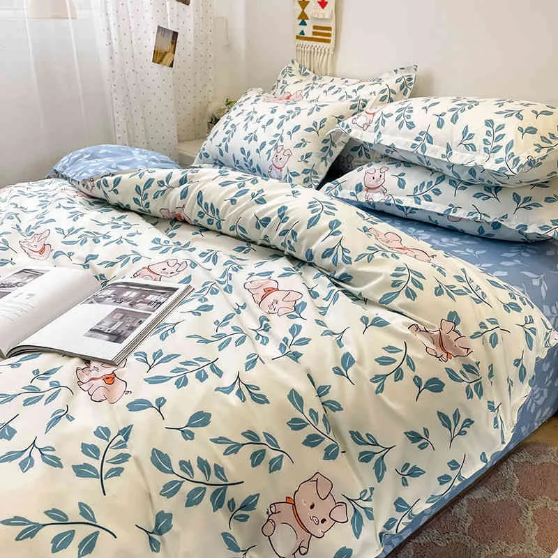 Spring Bedding Set Fashion Cartoon Kids Single Double Queen Size Flat Sheet Duvet Cover Pillowcase Bed Linens Home Textile