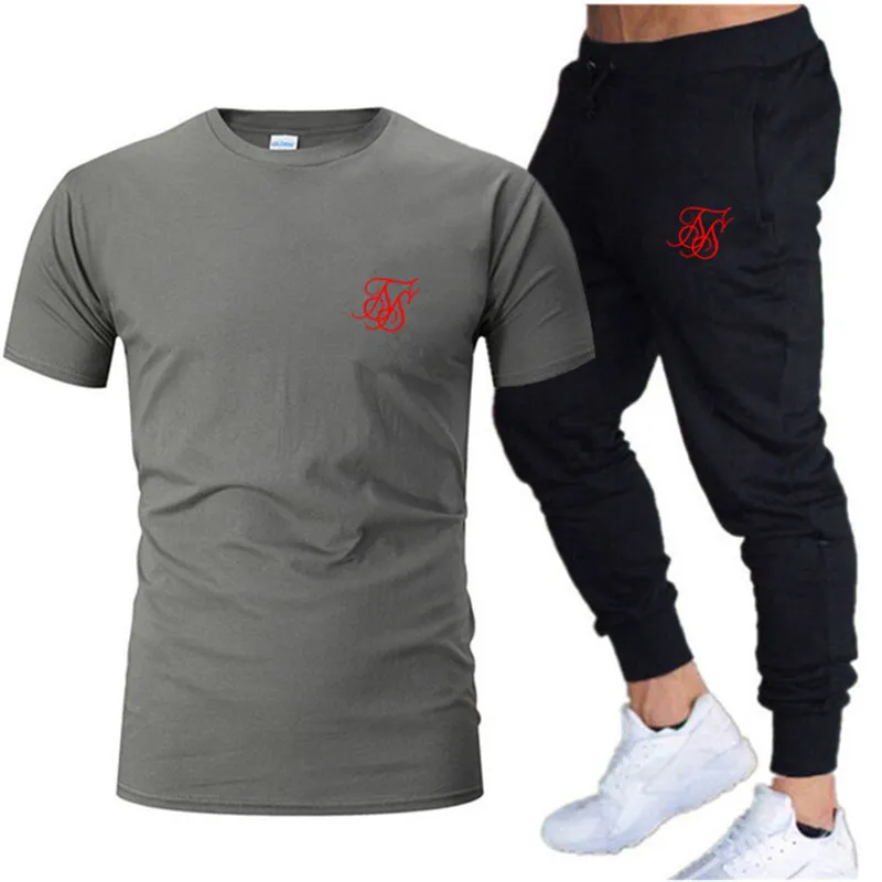 Summer Fashion Leisure Sik Silk Brand Men's Set Tracksuit Sportwear Man Sweatsuit Kort ärmar T-shirt och byxor 2-stycken Set 220607