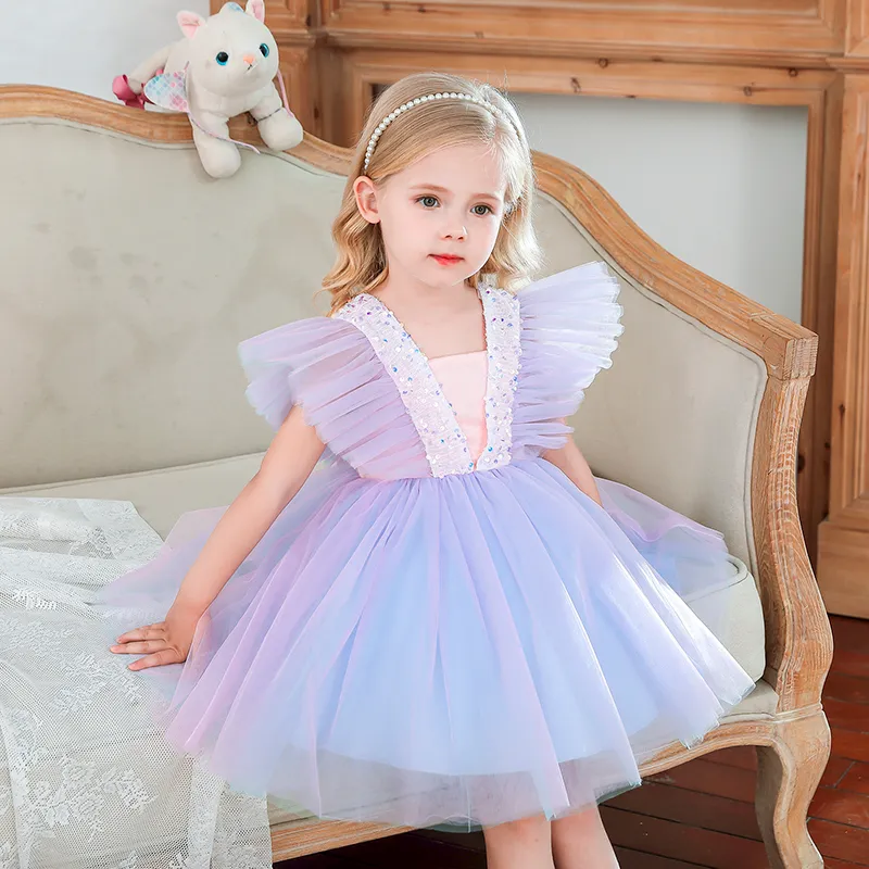 Abito da sposa bambina bambini 3 8 anni Pizzo con paillettes Tulle Principessa Tutu Bambini Elegante da sera feste Abito da cerimonia comunione formale 220614