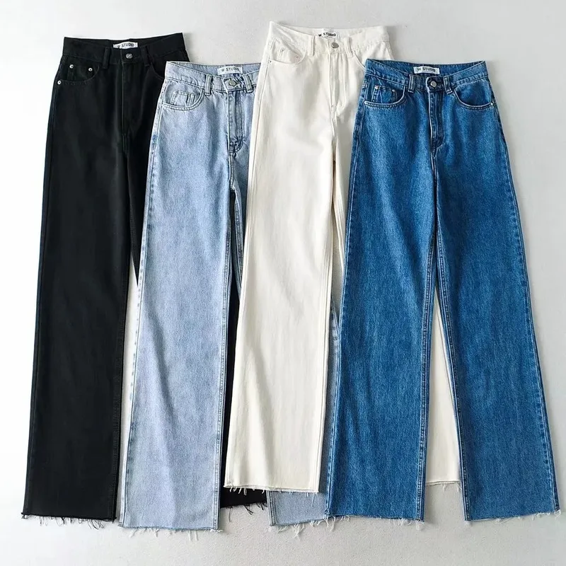 Wide perna calça mulheres jeans outono inverno cintura alta slouchy preto reto denim calças caindo casual rua roupas 220402
