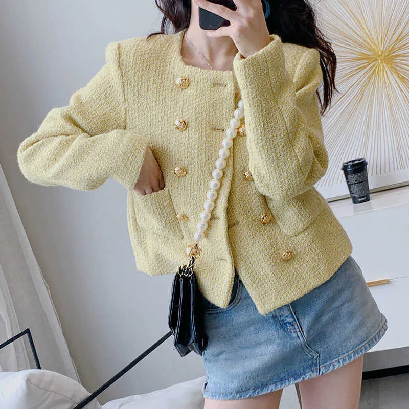 Nuevo otoño elegante Vintage manga corta cárdigan abrigo Mujer Crop Top coreano Tweed chaqueta prendas De vestir exteriores Chaquetas De Mujer