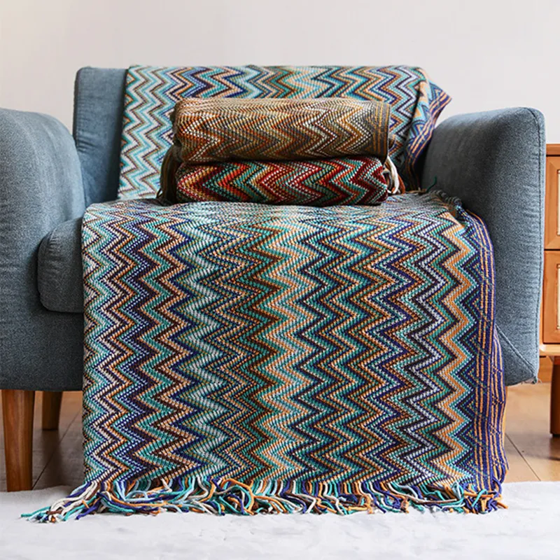 Bohemisk filt soffa täcker geometrisk stickad slipcover för soffstol säng pläd boho dekorativ filt cobertor manta deken 220527