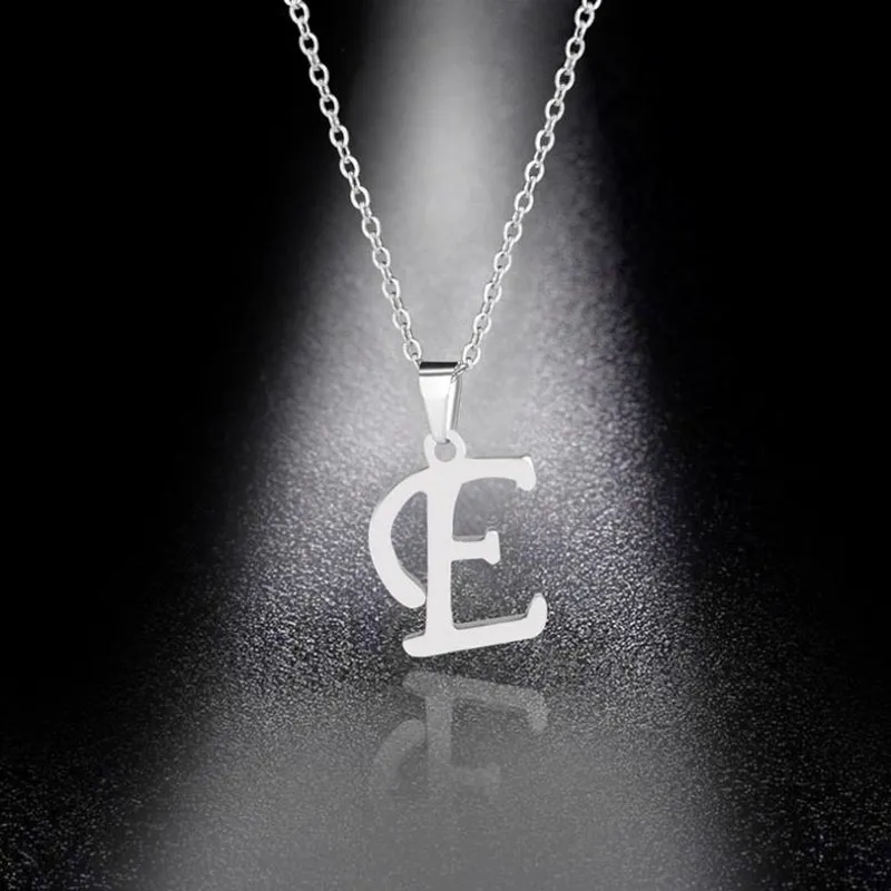 Ny initial A-Z Letters Pendant Necklace For Women Men Trendy rostfritt stål Länk Tröja Kedjhalsband smycken gåva