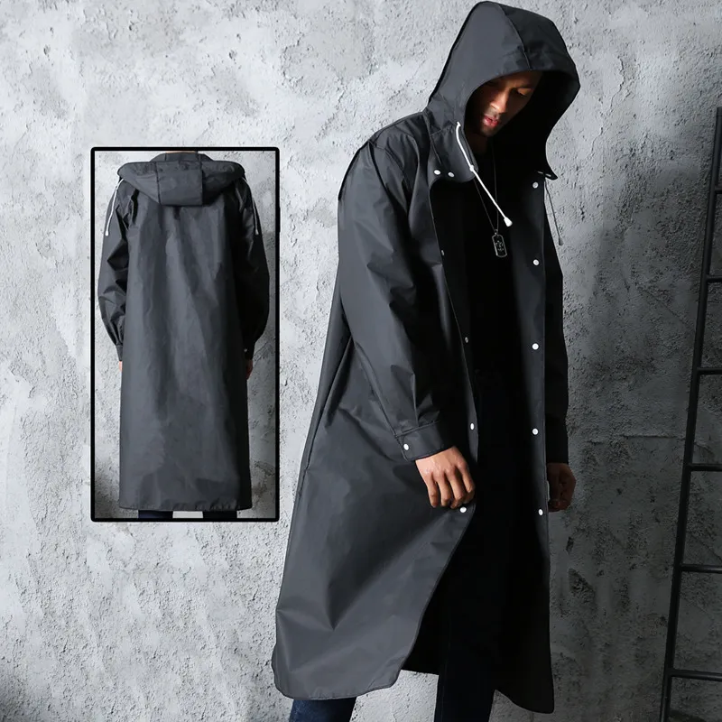 Manteau de pluie imperméable noir pour hommes, imperméable, longue taille, à capuche, pour l'extérieur, pour randonnée, vélo, voyage, pêche, escalade 220427