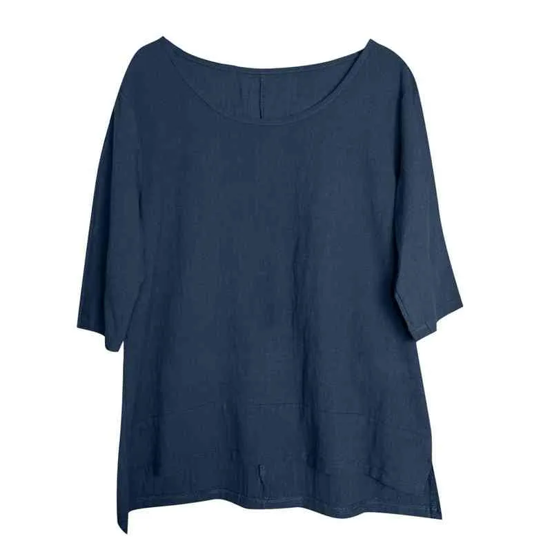 Vintage Baumwolle Leinen Hemd Frauen Atmungsaktive Casual Kurzarm Tops Sommer Crew Neck Elegante famale Shirts Blusas Streetwear L220705