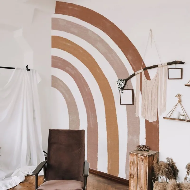 Bohemian كبير نصف قوس قزح ألوان مائية ملصق فينيل ديي القوس جدار صائق غرفة المعيشة غرفة نوم ديكور المنزل 220613