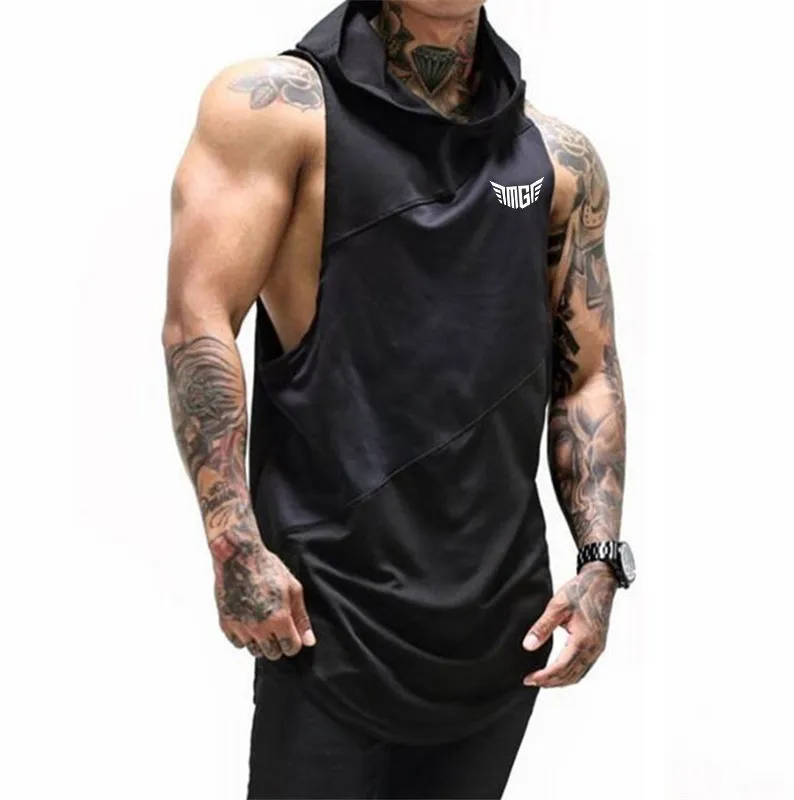 Merk Fitness Kleding Bodybuilding Mens Tank Top met Hooded Gym Stinger Hoodie Tops Workout Singlet Mouwloos Shirt 220331