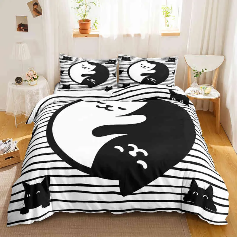 Cat Duvet Cover Set Digital Different Color Cartoon Cute Print Bedding Bedclothes Double Queen King Size Qulit